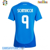 Camisa de time de futebol Itália Gianluca Scamacca #9 Replicas 1º Equipamento Feminina Europeu 2024 Manga Curta